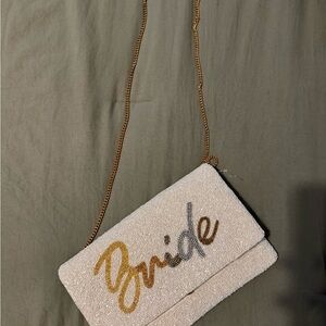 Elegant Cream Bride Clutch with Gold Chain